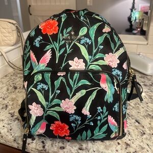 Kate Spade Black Backpack with Floral and Bird Design